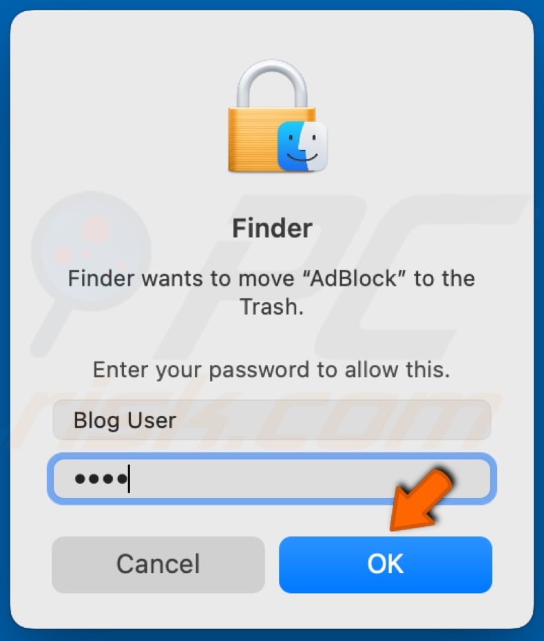 Immettere la password del Mac e fare clic su OK