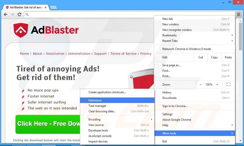 Rimuovere Ad Blaster adware da Google Chrome step 1