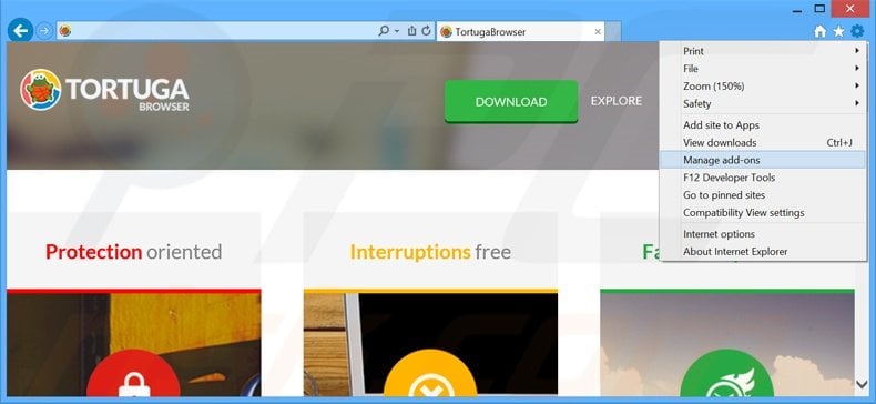 Rimuovere Tortuga adware da Internet Explorer step 1