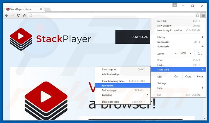 Rimuovere Stack Player adware da Google Chrome step 1