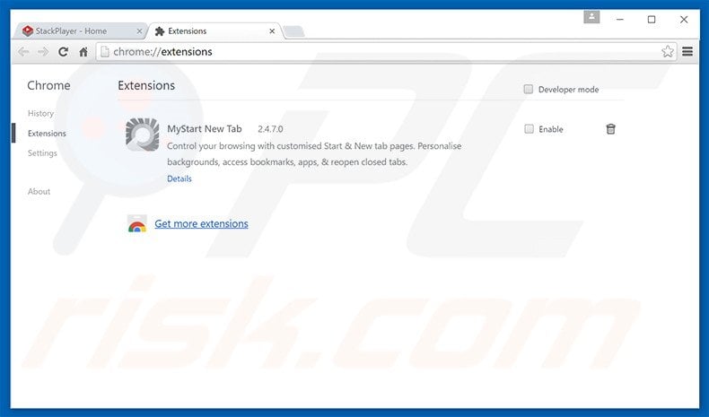 Rimuovere Stack Player adware da Google Chrome step 2