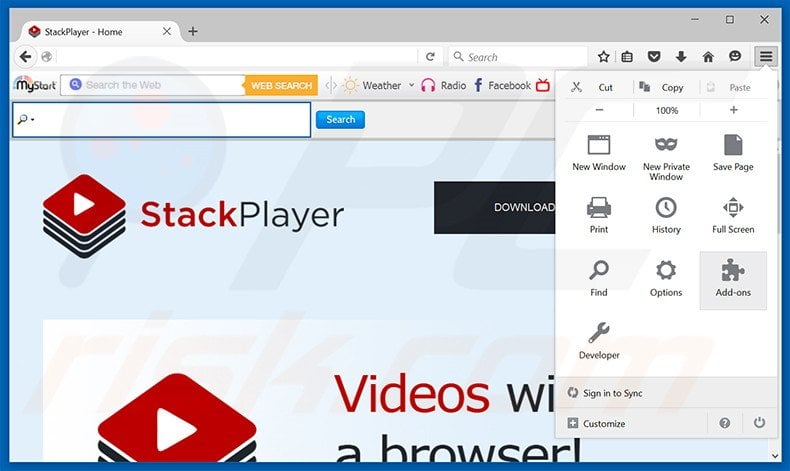 Rimuovere Stack Player adware da Mozilla Firefox step 1