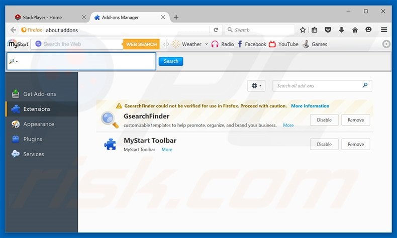 Rimuovere Stack Player adware da Mozilla Firefox step 2