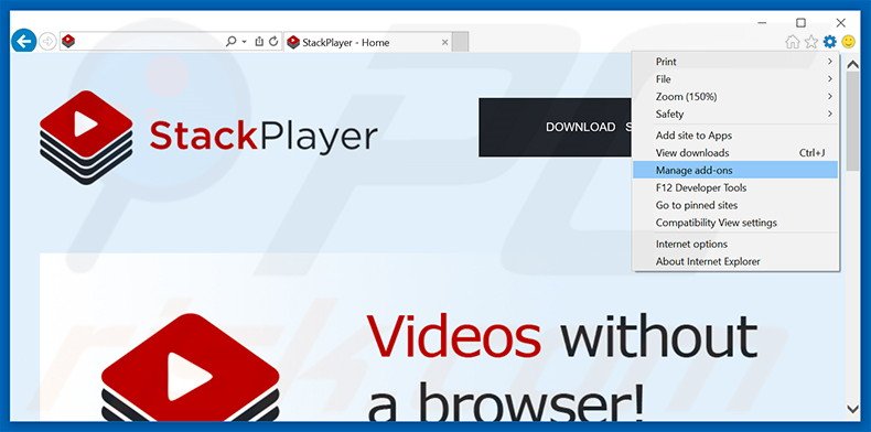 Rimuovere Stack Player adware da Internet Explorer step 1