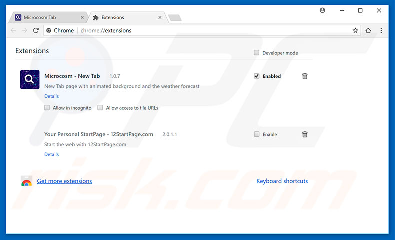 Removing search.microcosmtab.com related Google Chrome extensions