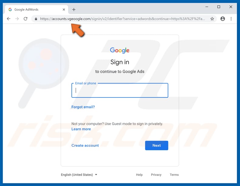 falso sito web di annunci google che chiede nome utente e password