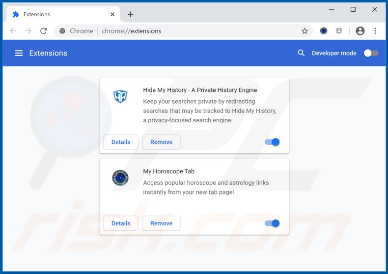 Rimozione delle estensioni di Google Chrome correlate a hmyhoroscopetab.com