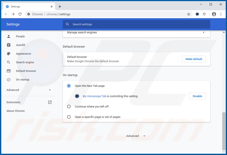 Rimozione di hmyhoroscopetab.com dalla homepage di Google Chrome