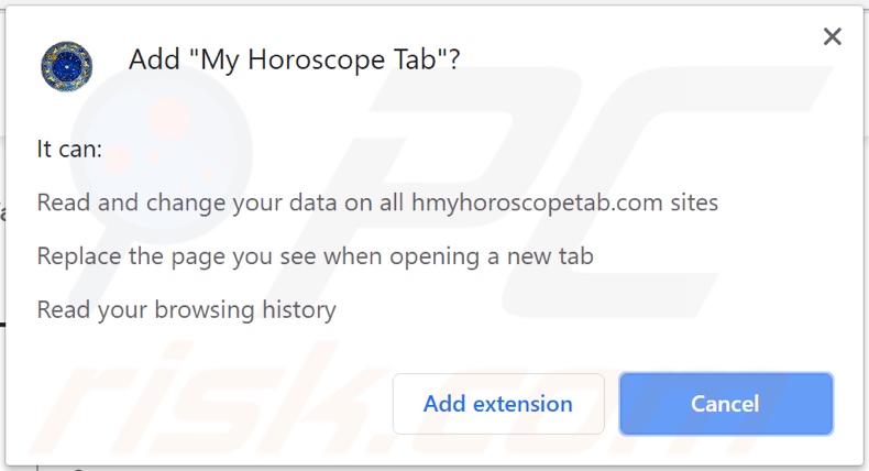 My Horoscope Tab browser hijacker richiesta di permessi