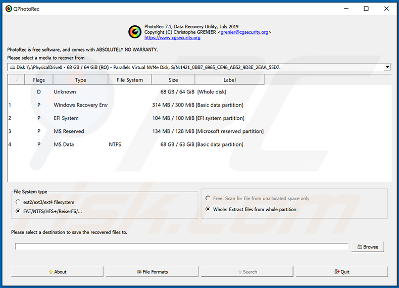 PhotoRec strumento di ripristino per Stop/Djvu ransomware