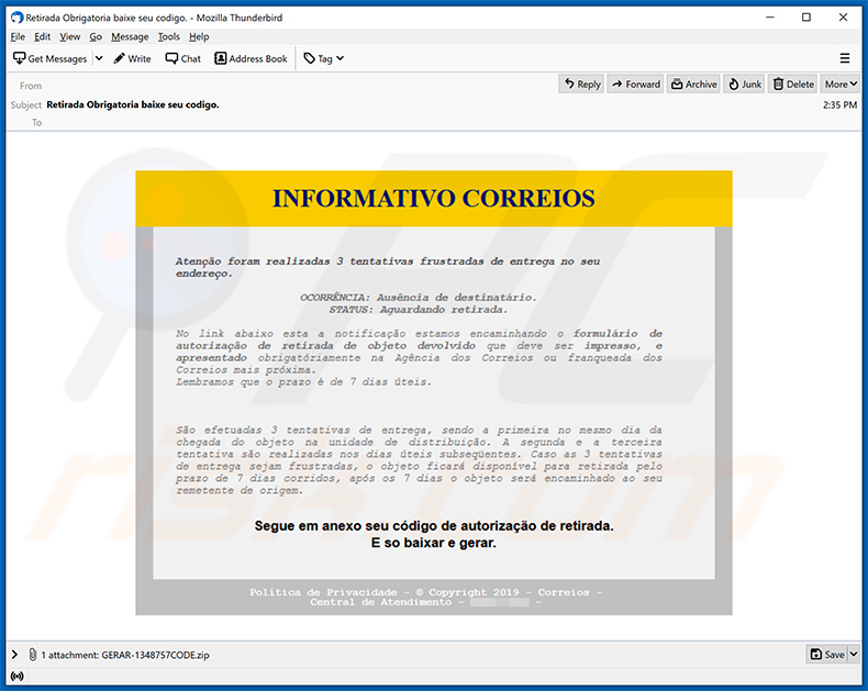 Email di spam che diffondono il trojan Javali (Ousaban)