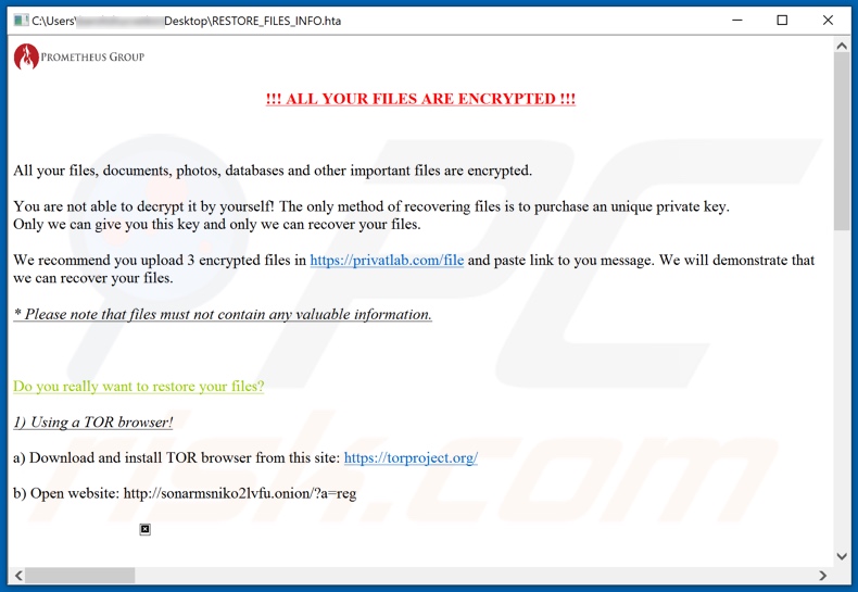 PROM ransomware ransom nota (RESTORE_FILES_INFO.hta)