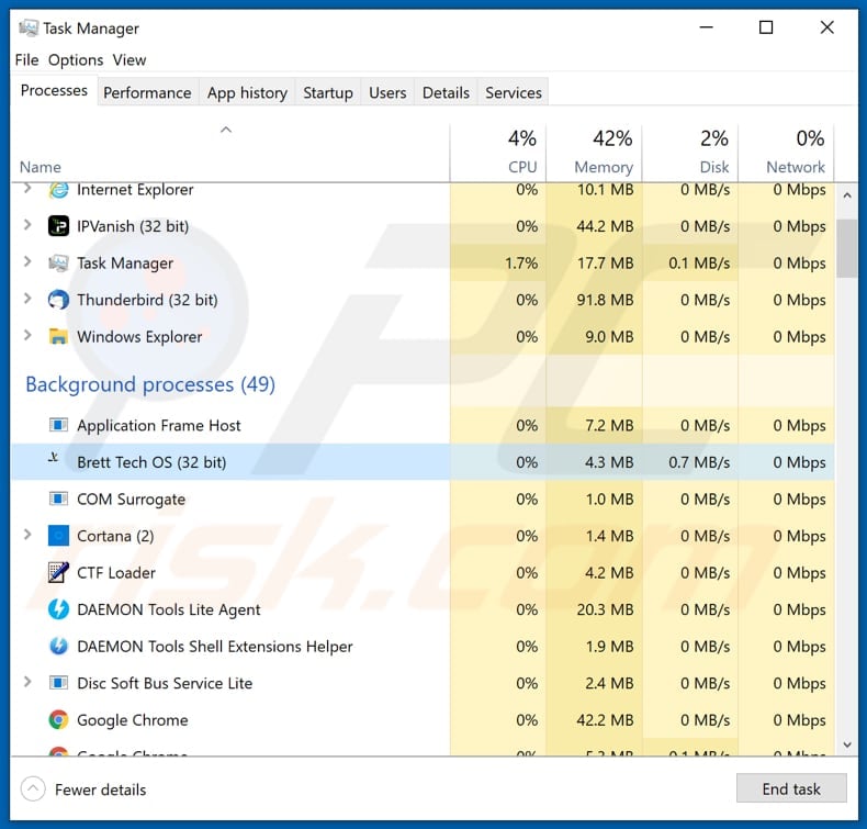 webmonitor rat in esecuzione in task manager come sistema operativo brett tech