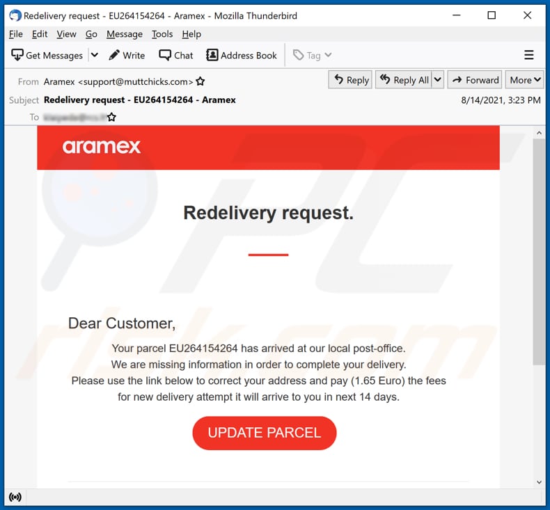 Aramex email truffa email campagna di spam