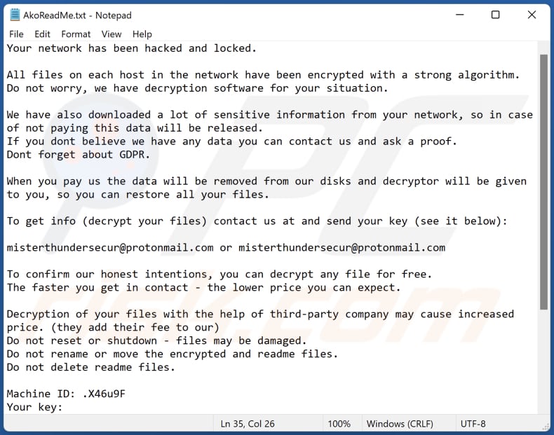 ako ransomware nota di riscatto akoreadme txt file