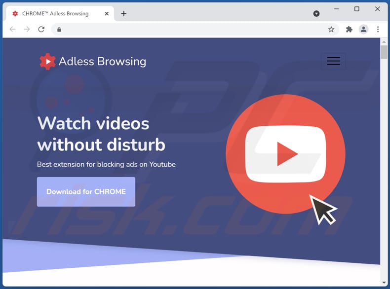 La pagina di download ufficiale dell'adware Adless Browsing