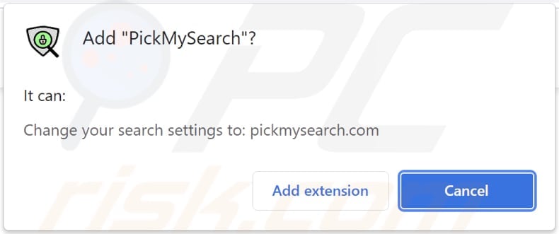 Notifica del browser contenente informazioni sul dirottatore del browser PickMySearch