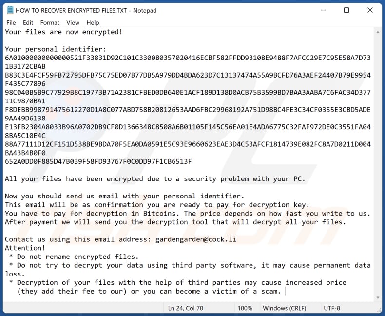 Bomber file di testo ransomware (HOW TO RECOVER ENCRYPTED FILES.TXT)