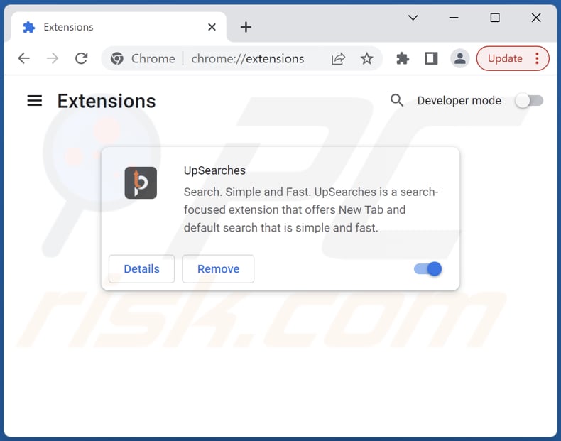 Rimozione delle estensioni di Google Chrome correlate a upsearches.com