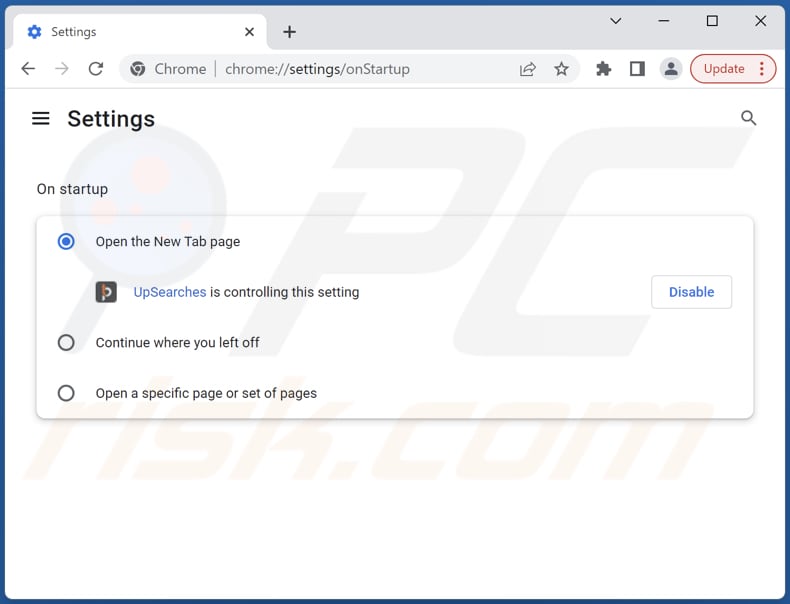 Rimozione di upsearches.com dalla homepage di Google Chrome