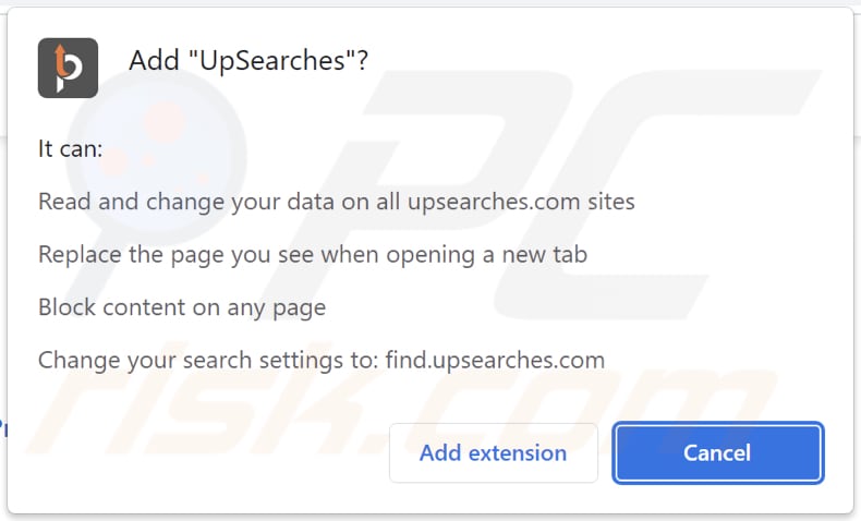 upsearches browser hijacker notifica dal browser