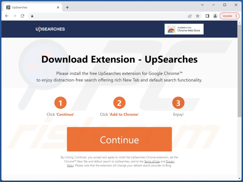 Sito web utilizzato per promuovere il dirottatore del browser UpSearches