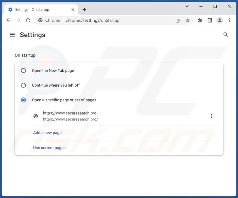 Rimozione di securesearch.pro dalla homepage di Google Chrome