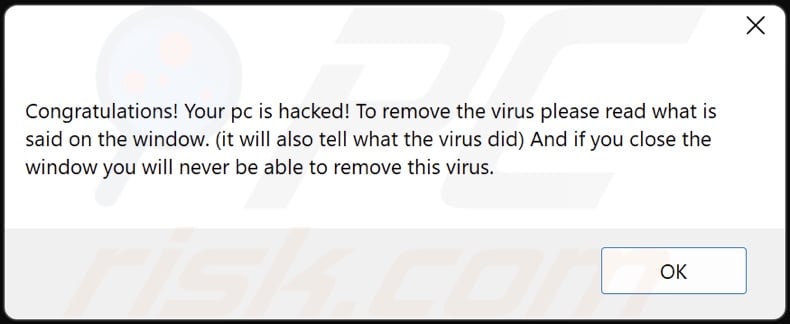 Schermata della finestra pop-up di Cyclops ransomware