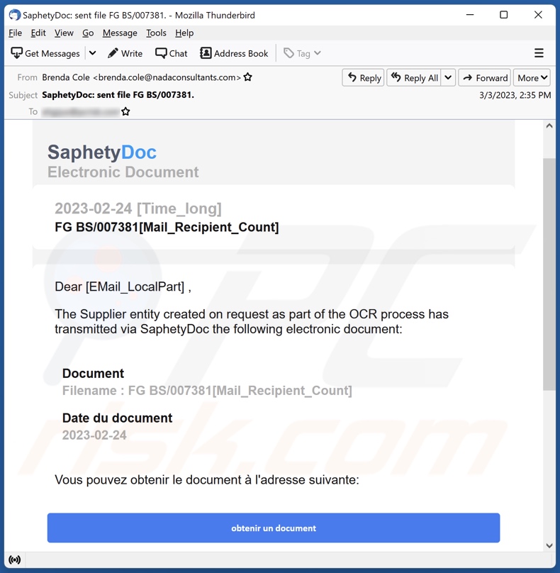 SaphetyDoc campagna di spam via e-mail