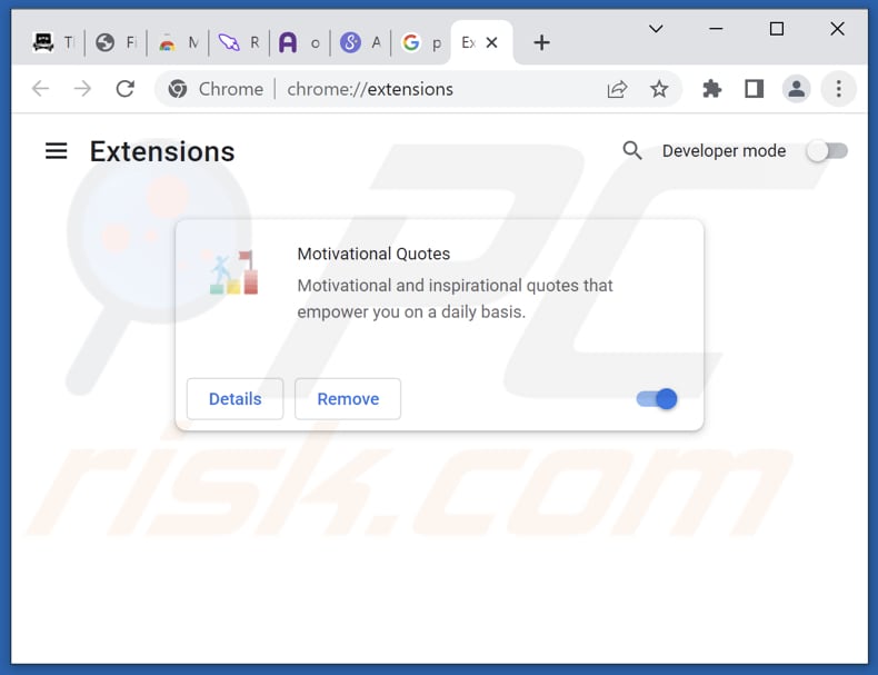 Rimozione delle estensioni di Google Chrome relative a motivational-quotes.com