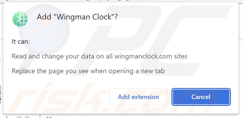 Wingman Clock browser hijacker richiesta di permessi