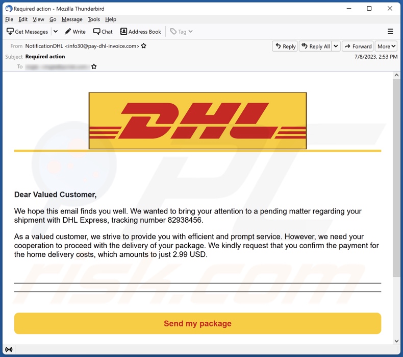 DHL Delivery Payment campagna di spam via e-mail