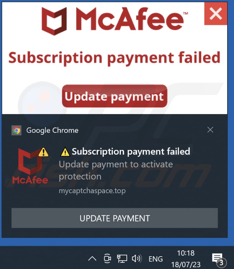 Notifiche da mycaptchaspace[.]top: