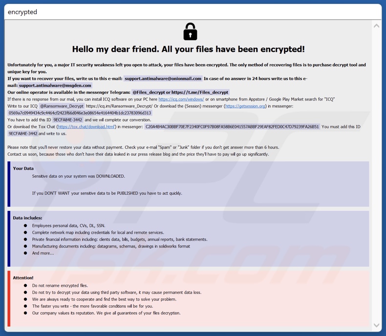 Screenshot della finestra pop-up del ransomware G-STARS (Phobos) (