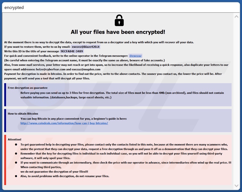 Schermata della finestra pop-up del ransomware Kmrox (