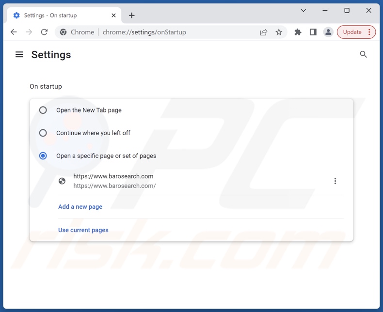 Rimozione barosearch.com dalla home page di Google Chrome