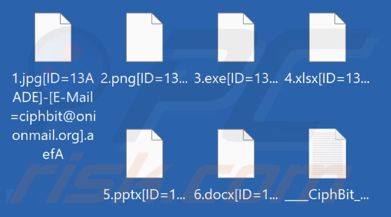 File crittografati dal ransomware CiphBit (estensione composta da 4 caratteri casuali)