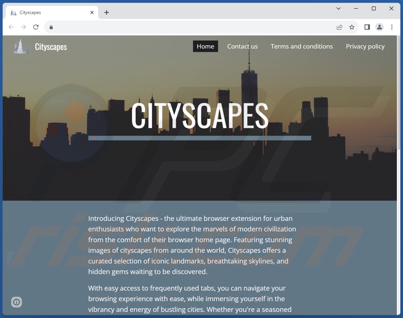 Sito web che promuove il dirottatore del browser Cityscapes