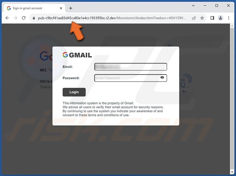 Account And Service(s) Scheduled For Deletion Screenshot del sito web di phishing mascherato da pagina di accesso di Gmail