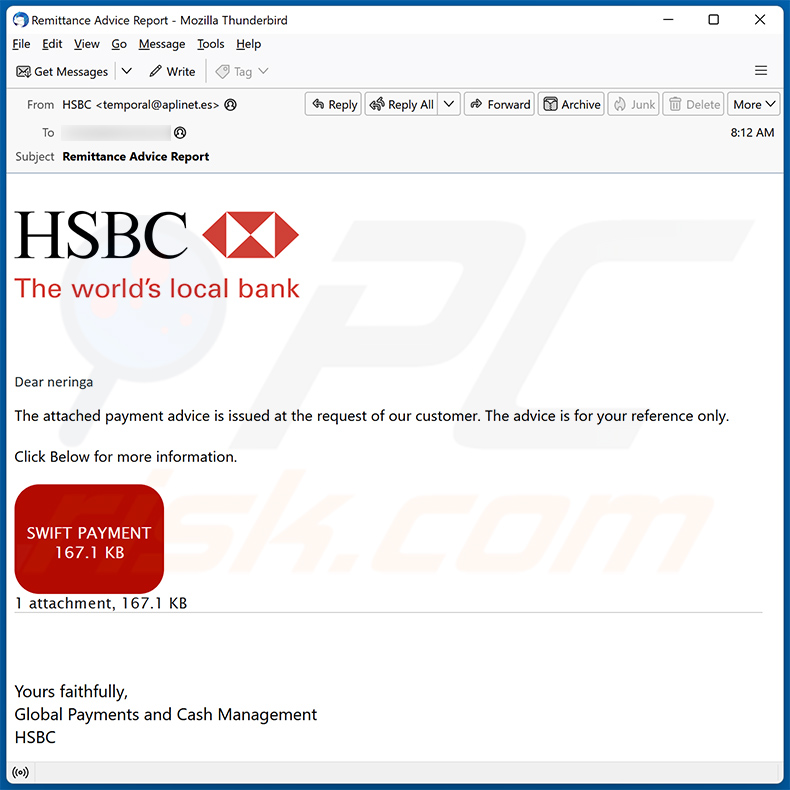 HSBC E-Payment Advice truffa via e-mail (2023-11-09)