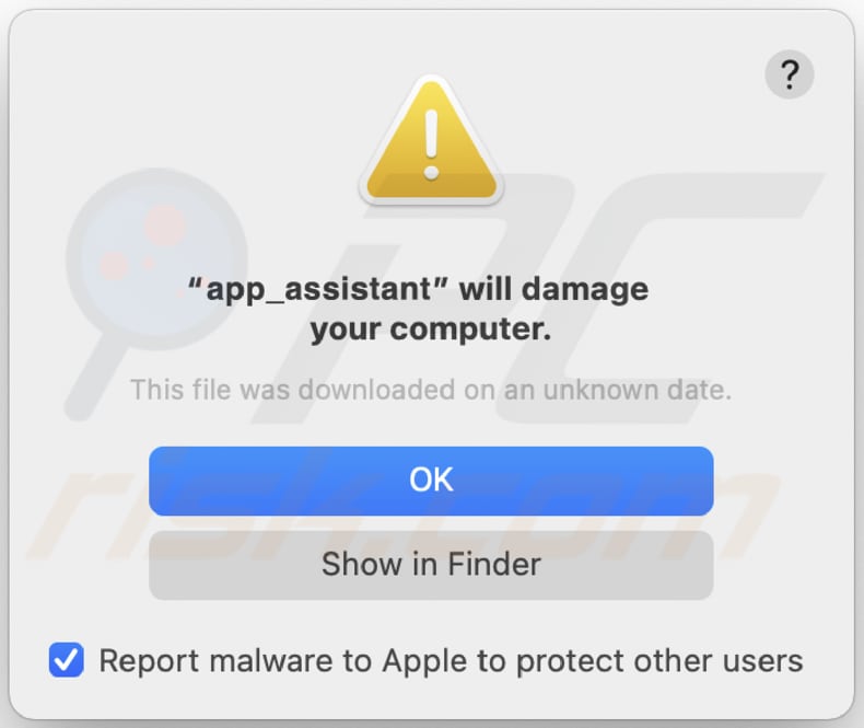 Un avviso che appare prima di installare app_assistant