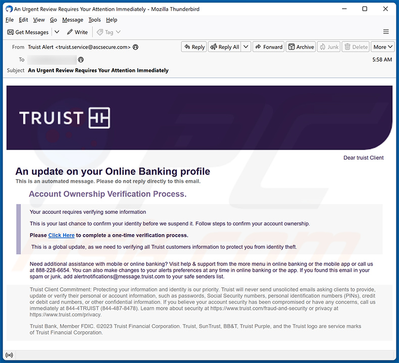 Truist Online Banking Profilo e-mail truffa (2024-01-11)