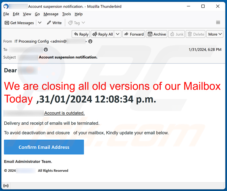 We Are Closing All Old Versions Of Email truffa (2024-02-01)