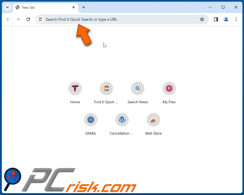 Find It Quick Search dirottatore del browser che reindirizza a finditquicksearch.com (GIF)