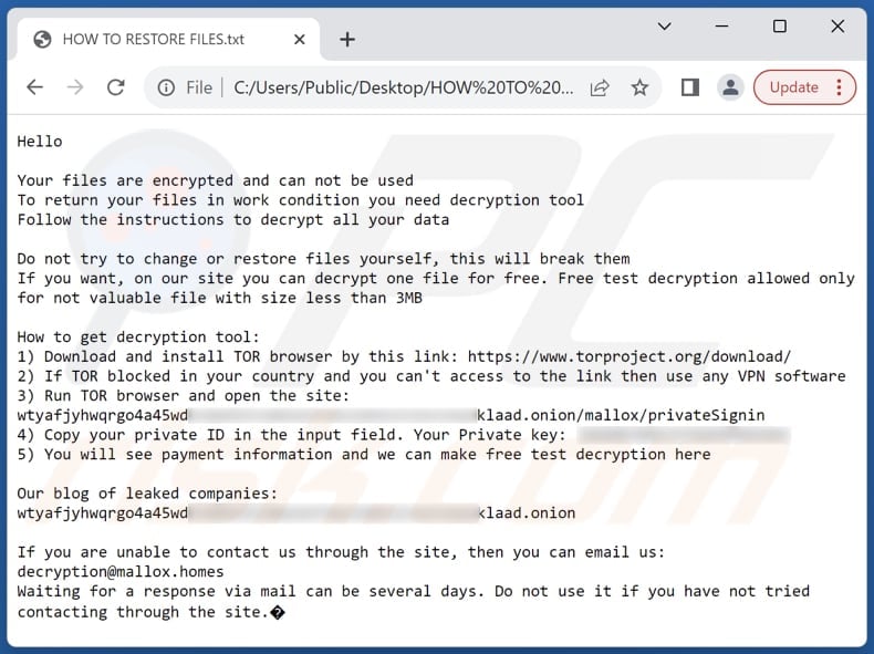 Ma1x0 ransomware file di testo (HOW TO RESTORE FILES.txt)