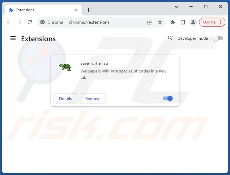 Rimozione delle estensioni di Google Chrome correlate a saveturtletab.com