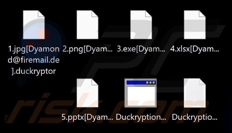 File crittografati dal ransomware Diamond (Duckcryptor) (.[Dyamond@firemail.de].duckryptor extension)