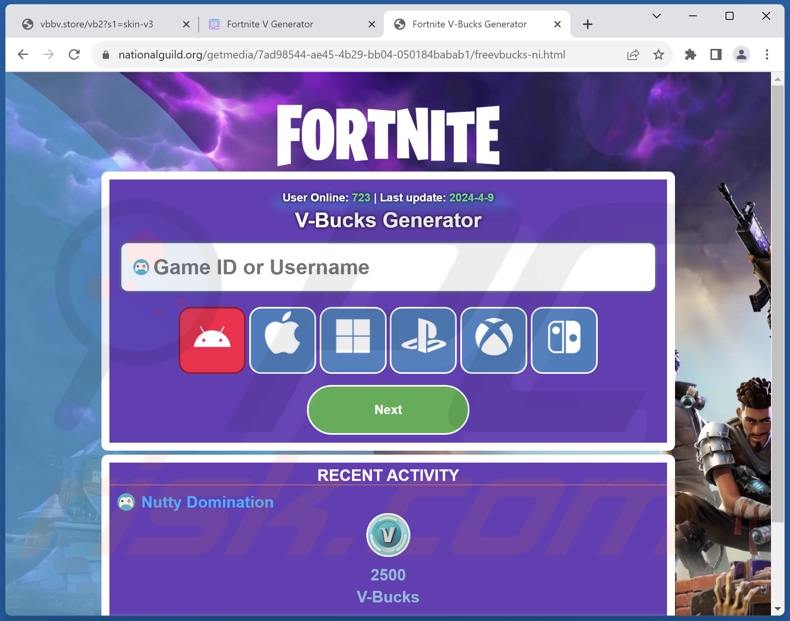 Fortnite V-Bucks Generator truffa