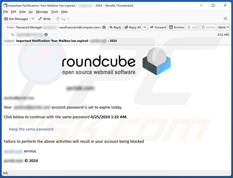 Roundcube Password Set To Expire campagna di spam via e-mail
