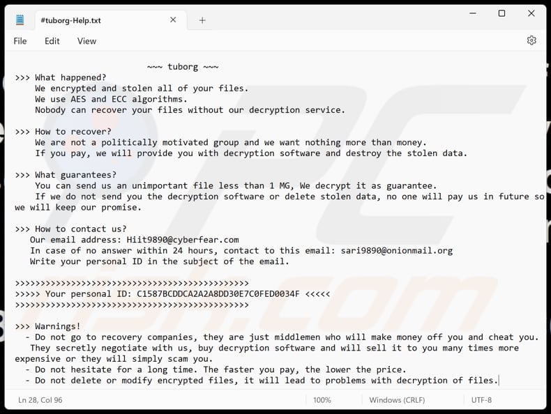 Tuborg file di testo ransomware (#tuborg-Help.txt)